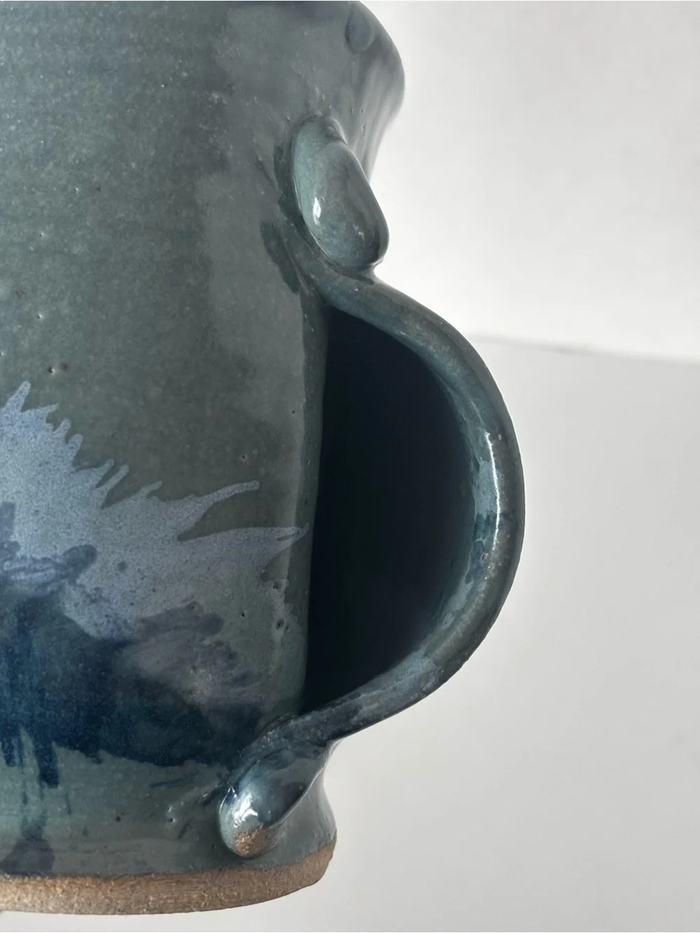 Handmade Signed Right Handed Warmer Mug Blue Gray Glaze